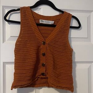 Rust Orange Knit Button-Up Vest